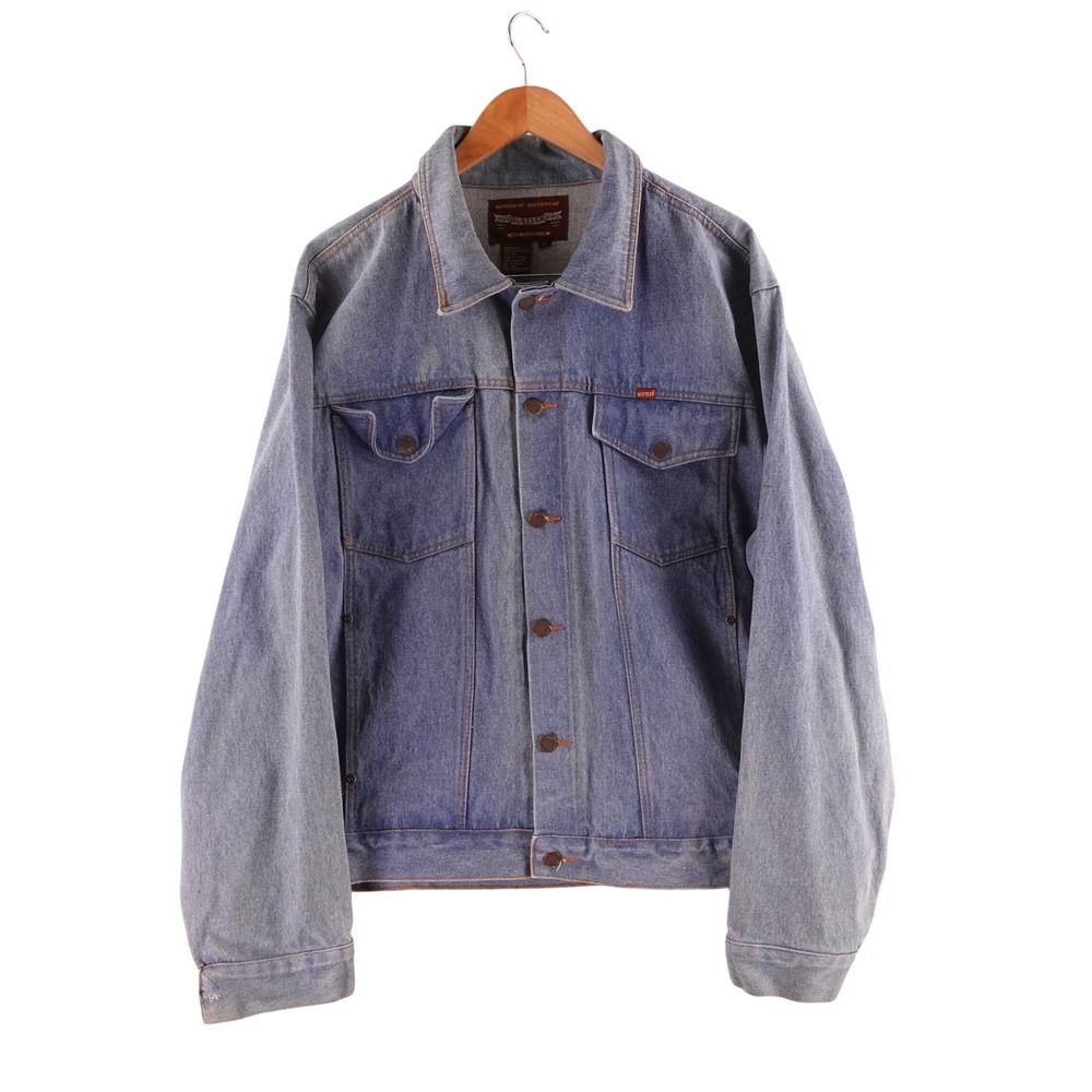 Vintage Rustler Mens Large Denim Jacket Blue Cotton Trucker Button Up